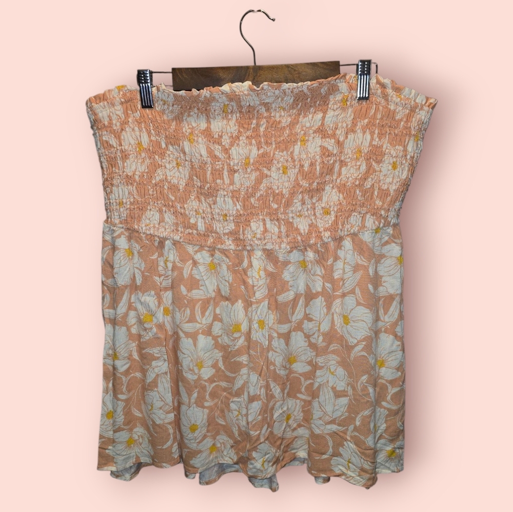 Torrid Rayon Slub Smocked Charlotte Floral Tube Top Orange And White Strapless 3